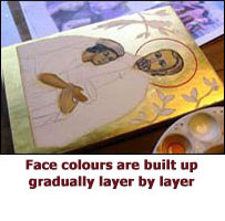 Face colours are built up gradually layer by layer